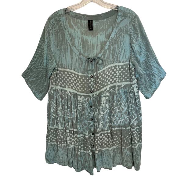 Sacred Threads Boho Swing Tunic Womens One Size Blue Mixed Print Top - Picture 1 of 7